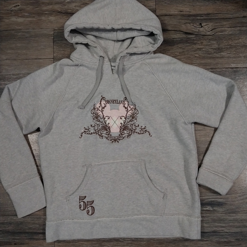 Walt Disneyland Resort Hoodie Pullover Swestshirt Womens L Gray Embroidery Logo